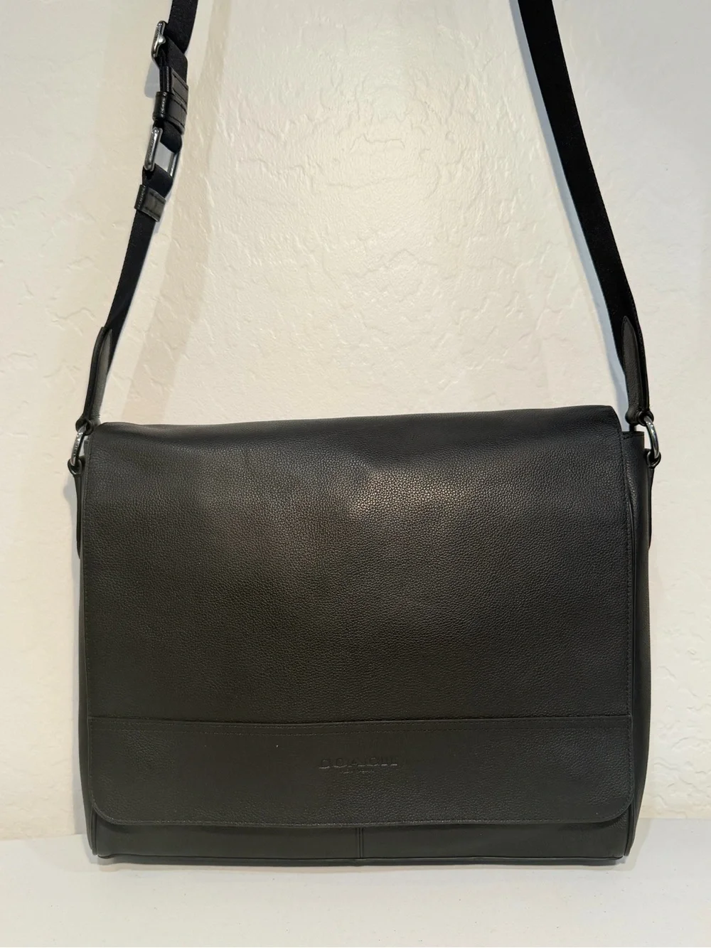 Coach Houston Messenger Map Bag in Refined Pebble Leather (Black)